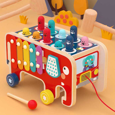Fidtoy Jouet d'activité marteau en bois 5-en-1 pour tout-petits | Coordination œil-main et capacités cognitives