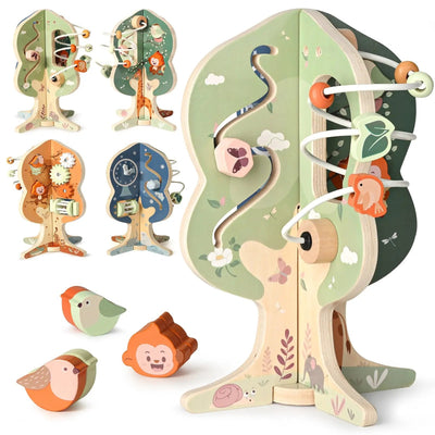 8-in-1 Tree-Themed Learning Cube for Toddlers - Montessori Educational Toy