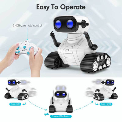 Fidtoy RC Robot Toy for Kids Remote Control Robot with LED Eyes Music Voice Interactive Dancing Robot Rechargeable Educational Toy