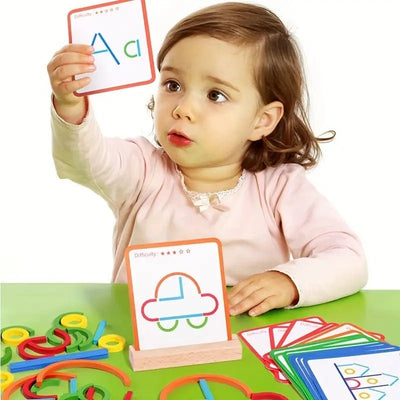 Fidtoy Cartes de puzzle assorties en bois avec bâtonnets et anneaux – Jouet de mémoire et de développement cognitif pour enfants