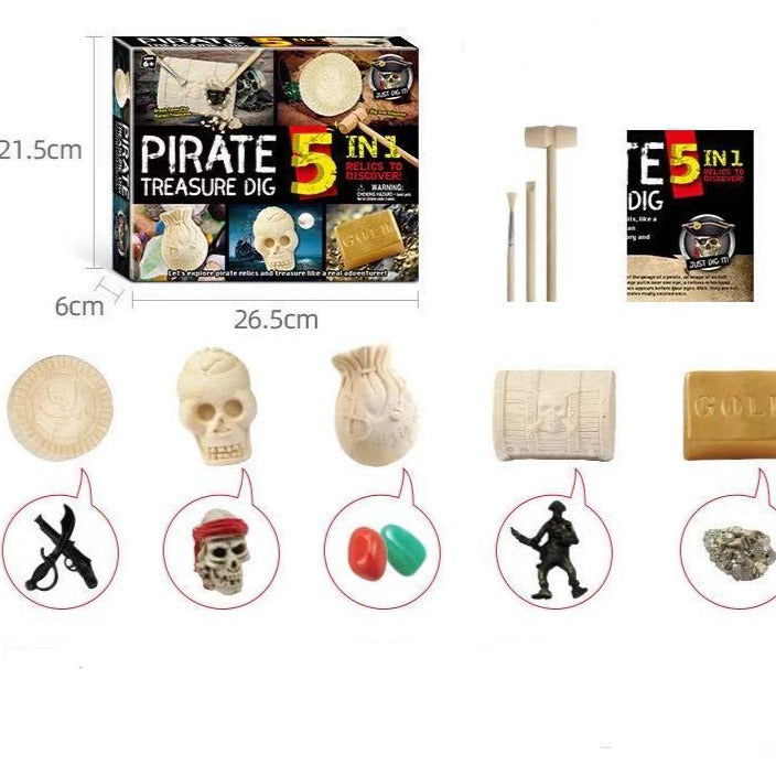 STEM Kids Dig Kit Pirate Treasure Dig / DINO Skeleton Dig 5 in 1- Fine motor skills toys