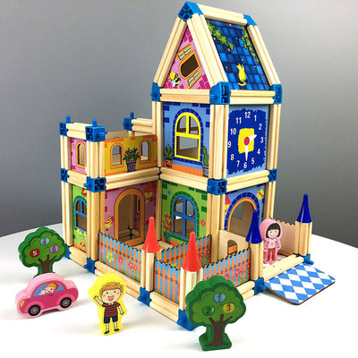 Fidtoy 3D Wooden House Building Set for Kids Creative Play