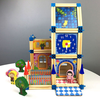 Fidtoy 3D Wooden House Building Set for Kids Creative Play