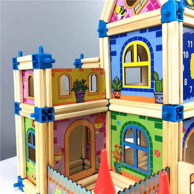 Fidtoy 3D Wooden House Building Set for Kids Creative Play