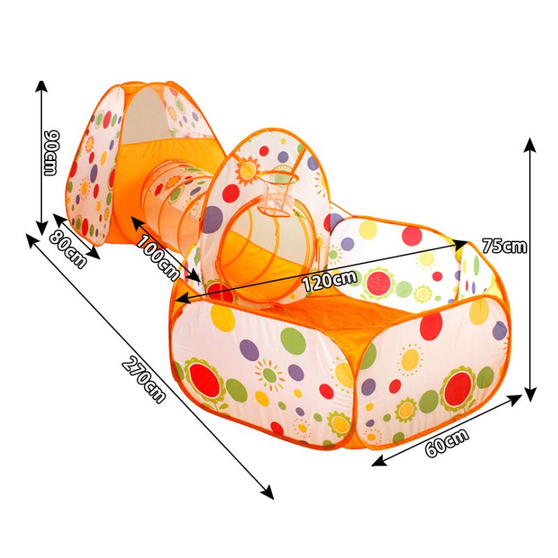 3-in-1 Kids Play Tent With Tunnel and Ball Pit Set - Foldable Indoor/Outdoor Dino