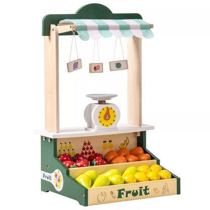 Wooden Farmers Market Stand Fruit Stall Toy Grocery Store Set For Kids