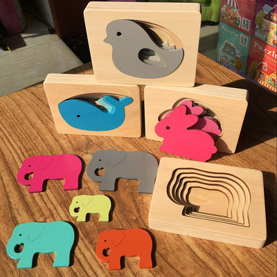 Multi-Layered Animal Puzzles - Eco-Friendly Wooden Montessori Puzzle