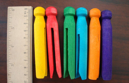 12 Piece Natural Wooden Clothesline Dolly Pegs Loose Parts Toy