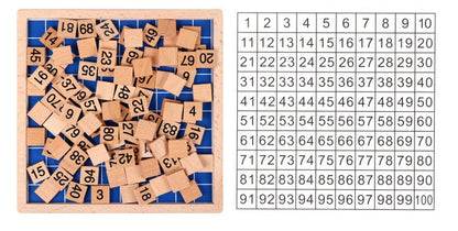 Wooden 100s Number Chart Grid Learning 1 to 100 Counting Square Board Hundreds Montessori Math