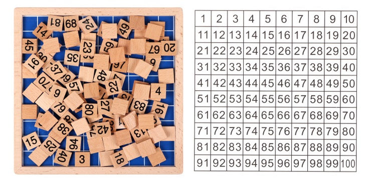 Wooden 100s Number Chart Grid Learning 1 to 100 Counting Square Board Hundreds Montessori Math