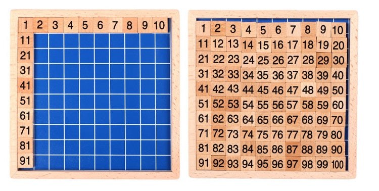 Wooden 100s Number Chart Grid Learning 1 to 100 Counting Square Board Hundreds Montessori Math