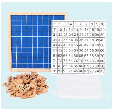 Tableau quadrillé en bois pour apprendre les nombres de 1 à 100, planche de comptage carrée Montessori pour les centaines en mathématiques