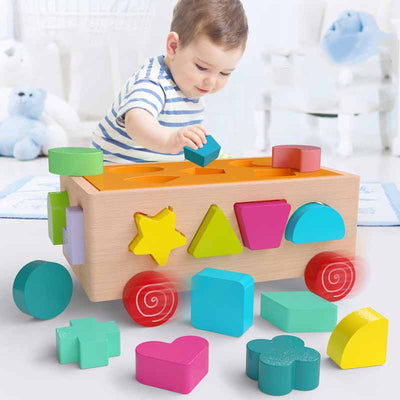 Fidtoy Voiture en bois à trier les formes, jouet Montessori pour les tout-petits