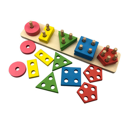 5 Column Wooden Geometric Shape Sorter Montessori Toy
