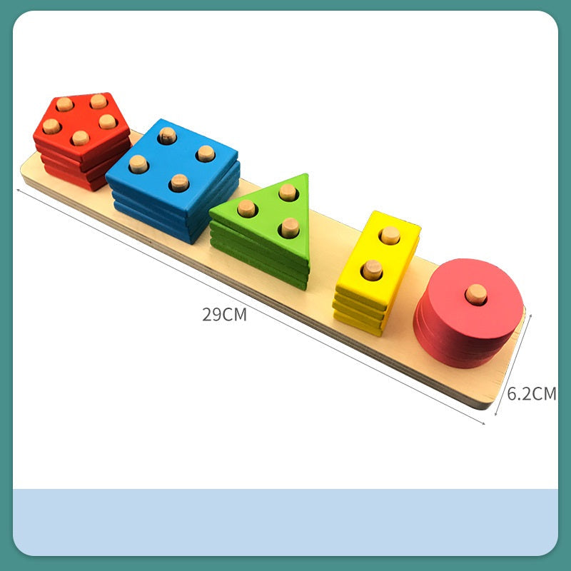5 Column Wooden Geometric Shape Sorter Montessori Toy