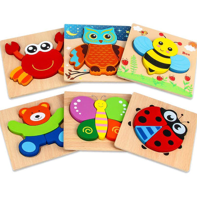 Basic Kids Starter Puzzle Various Designs Bear, Airplane, Butterfly, Bee, Ladybug, Boat Wooden Puzzle