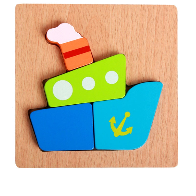 Basic Kids Starter Puzzle Various Designs Bear, Airplane, Butterfly, Bee, Ladybug, Boat Wooden Puzzle