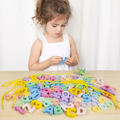Juego de enhebrar letras y números Fidtoy para el aprendizaje temprano