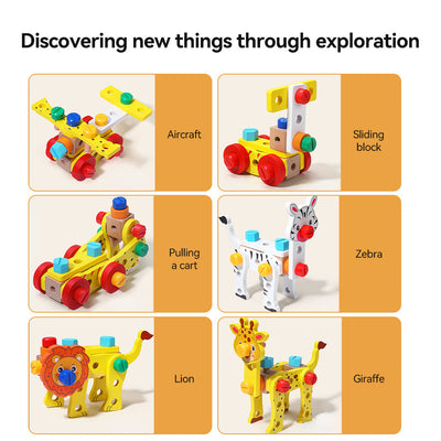Fidtoy Smart Animal Tool Set | Wooden STEM Building Toy for Toddlers 3+