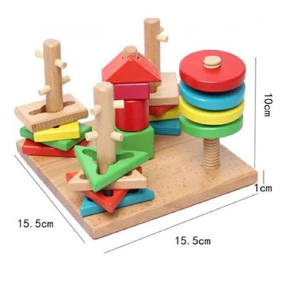 Wooden Educational Five 5 Column Shape Motor Skills Coordination Stacker