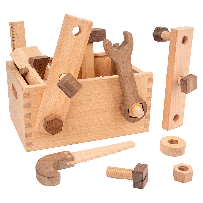 Ensemble d'outils en bois Montessori pour enfants – Kit de construction de jeu d'imitation avec boîte de rangement