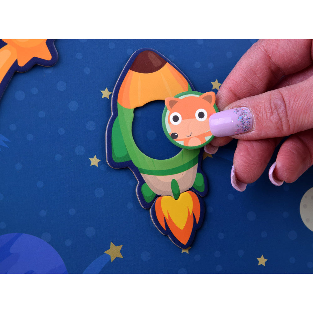 Fidtoy STEAM Magnetic Puzzle Book Space Theme for Kids Ages 2-6, 50-Piece Cardboard Magnetic UFO Puzzle Activity Book with Astronaut and Space Scene Pieces