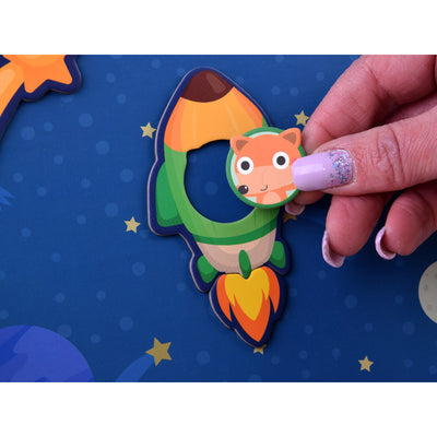 Fidtoy STEAM Magnetic Puzzle Book Space Theme for Kids Ages 2-6, 50-Piece Cardboard Magnetic UFO Puzzle Activity Book with Astronaut and Space Scene Pieces
