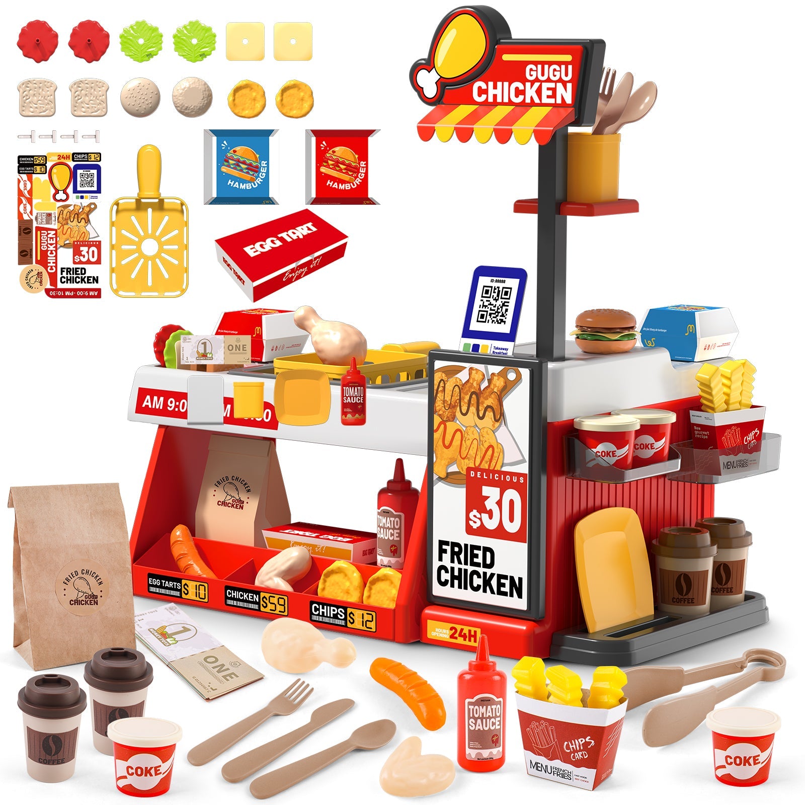Mini Kitchen Playset Fried Chicken Shop Toy with Color-Changing Food, Burgers, Fries,Cash Register | Pretend Cooking Role Play Set for Kids