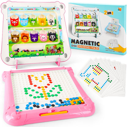 2 in 1 Magnetic Disk Drawing Maze Puzzle Table Toy Double Sided Card for Toddlers Ages 3+ Mosaic Puzzle Table Toy Color Matching and Art Creation Set