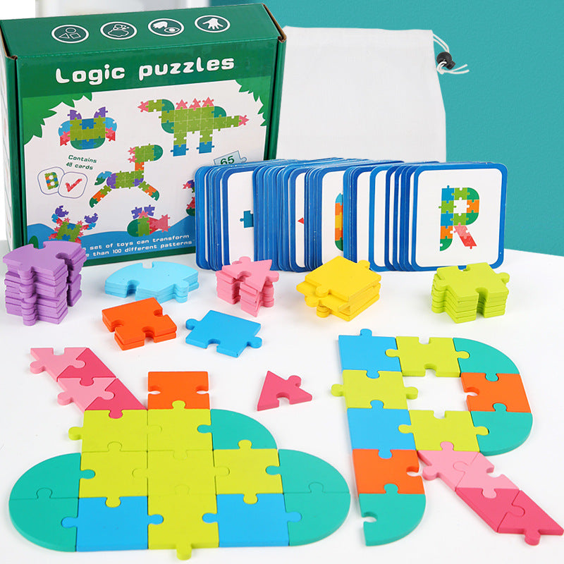 Fidtoy 65-Piece Wooden 3D Puzzle – Montessori Logical Thinking Toy for Kids Ages 4-6