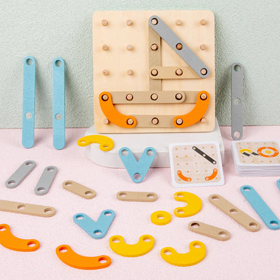 Montessori Wooden Nail Board Geoboard Pattern Shape Toy