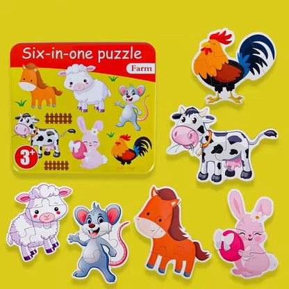 6in1 Jigsaw Puzzle with Number Farm Animal Tin Box - 523