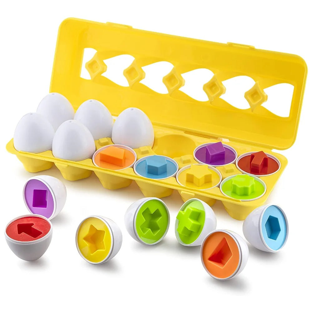 Jeu d'œufs à emboîter pour l'apprentissage des couleurs et des formes - 12 pièces - XB4