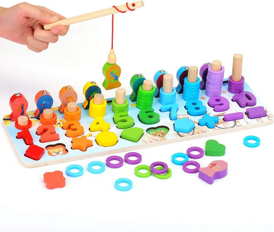 Fidtoy Tableau de comptage de poissons magnétique en bois Jouet Montessori