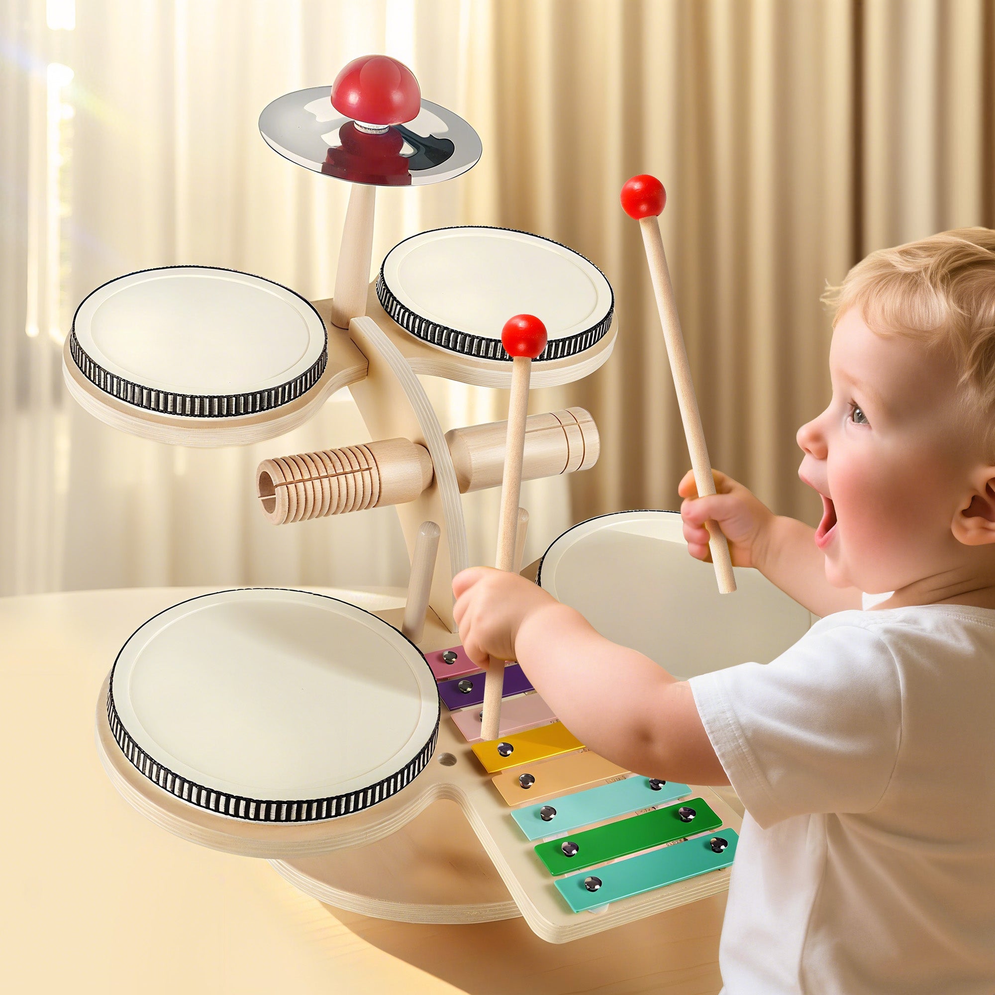 Toddler Wooden Drum Set