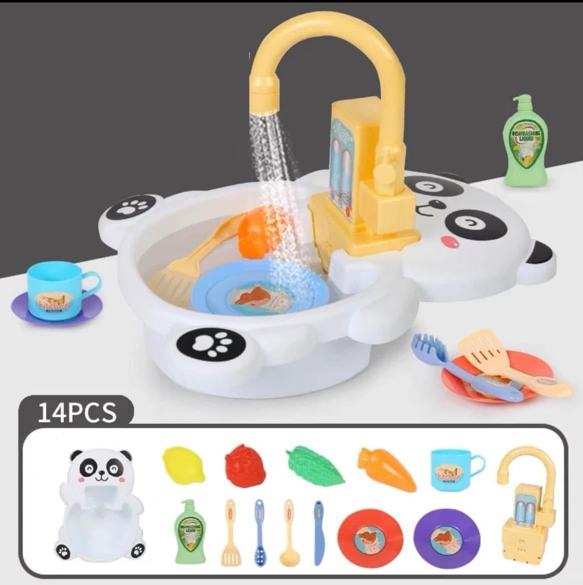 Évier de cuisine électrique Panda avec eau circulante - Jeu d'imitation - 195