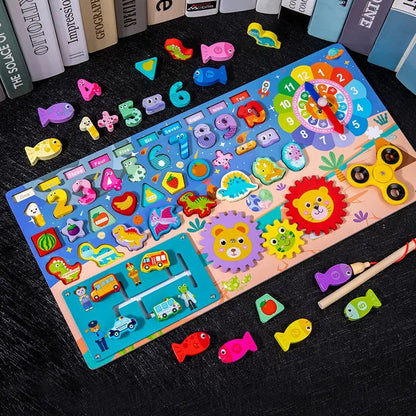 8in1 Multifunctional Logarithm Clock Sensory Wooden Board -