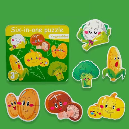 6in1 Jigsaw Puzzle with Number Vegetable Tin Box - 523