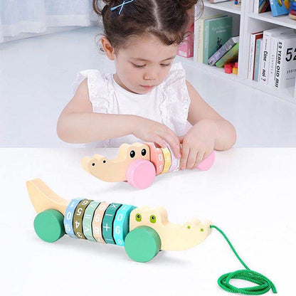 Onshine Wooden Walk-a-long Croc Wooden Pull toys Green/Pink- Fine motor skills toys