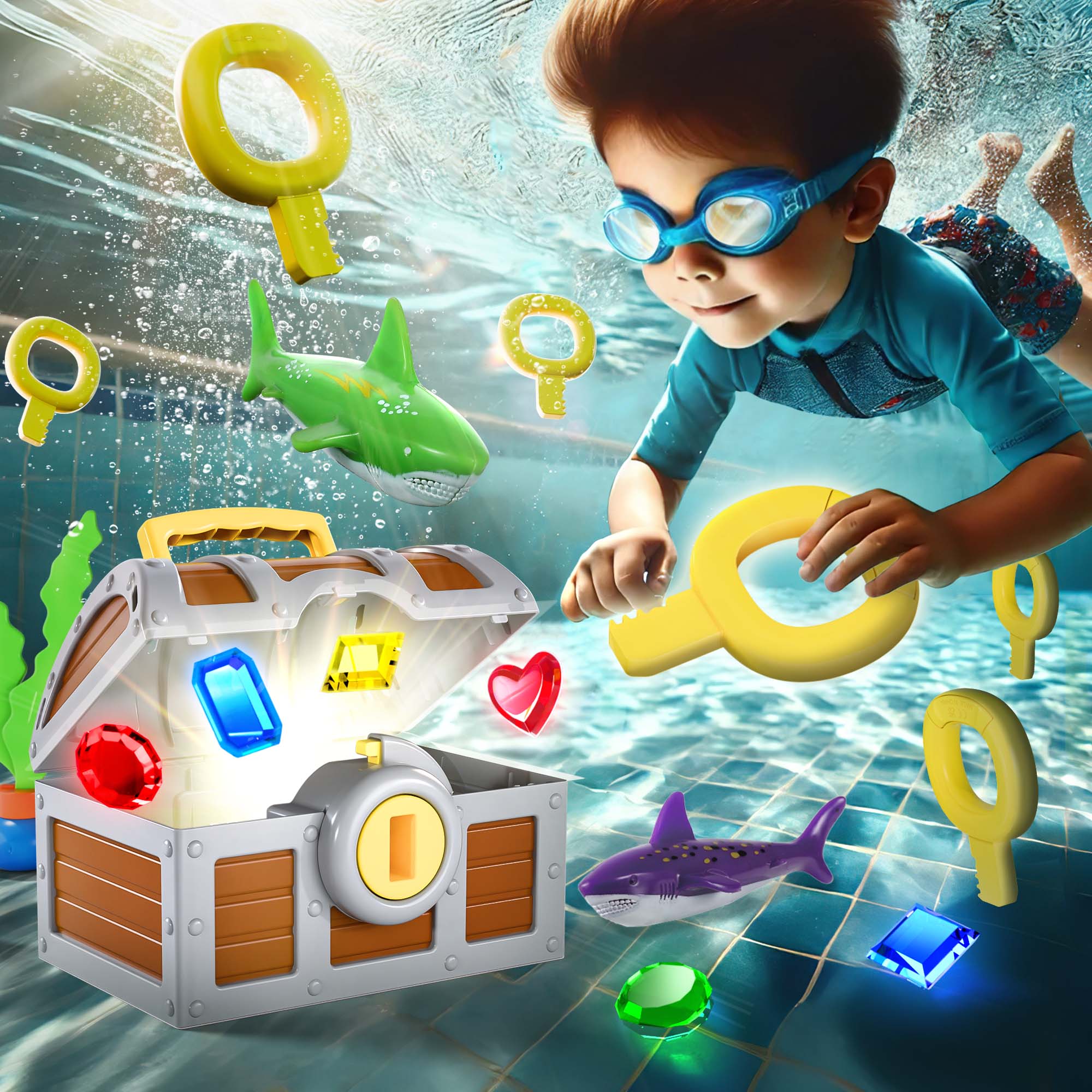 Pool Wave Kids Diving Pool Toy, Treasure Chest Water Dive Game