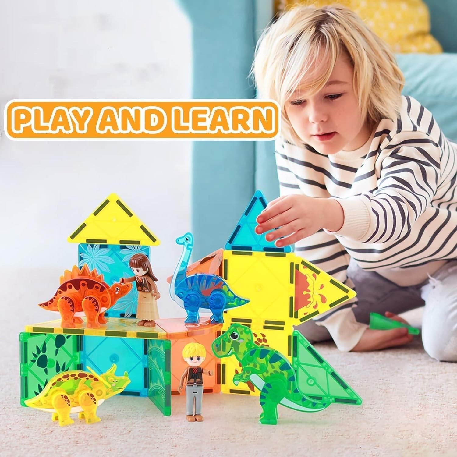 STEM Magnetic Tiles Construction Dinosaur Park Blocks - 14A