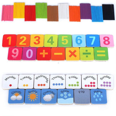 Jouets Montessori 4 en 1 en bois pour tout-petits - Bâtonnets de comptage de mathématiques, chiffres magnétiques