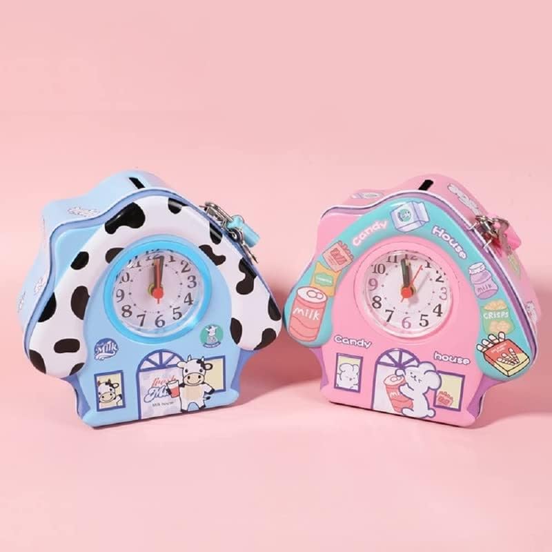 Tin Money House Bank with Clock Random Design - 722
