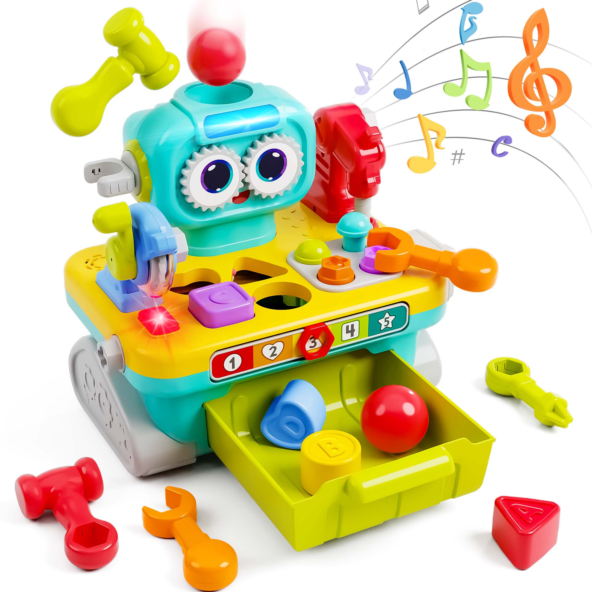 Toddler Musical Workbench Toys for One Year Old Boys, Baby Pretend Play Tool Set