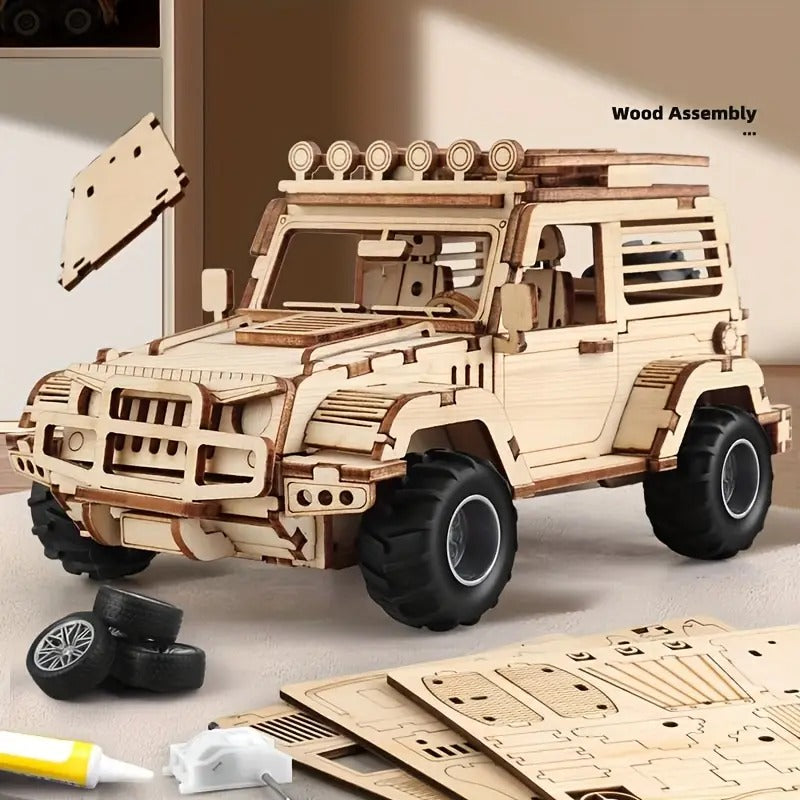 3D Wooden Mechanical Jeep Pull Back 125 Piece - 802