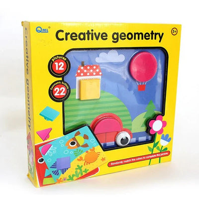 Fidtoy Geometric Button Puzzle Toy with 12 Picture Cards