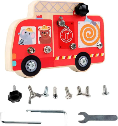 Tableau de vis camion de pompiers Montessori en bois à démonter - 069