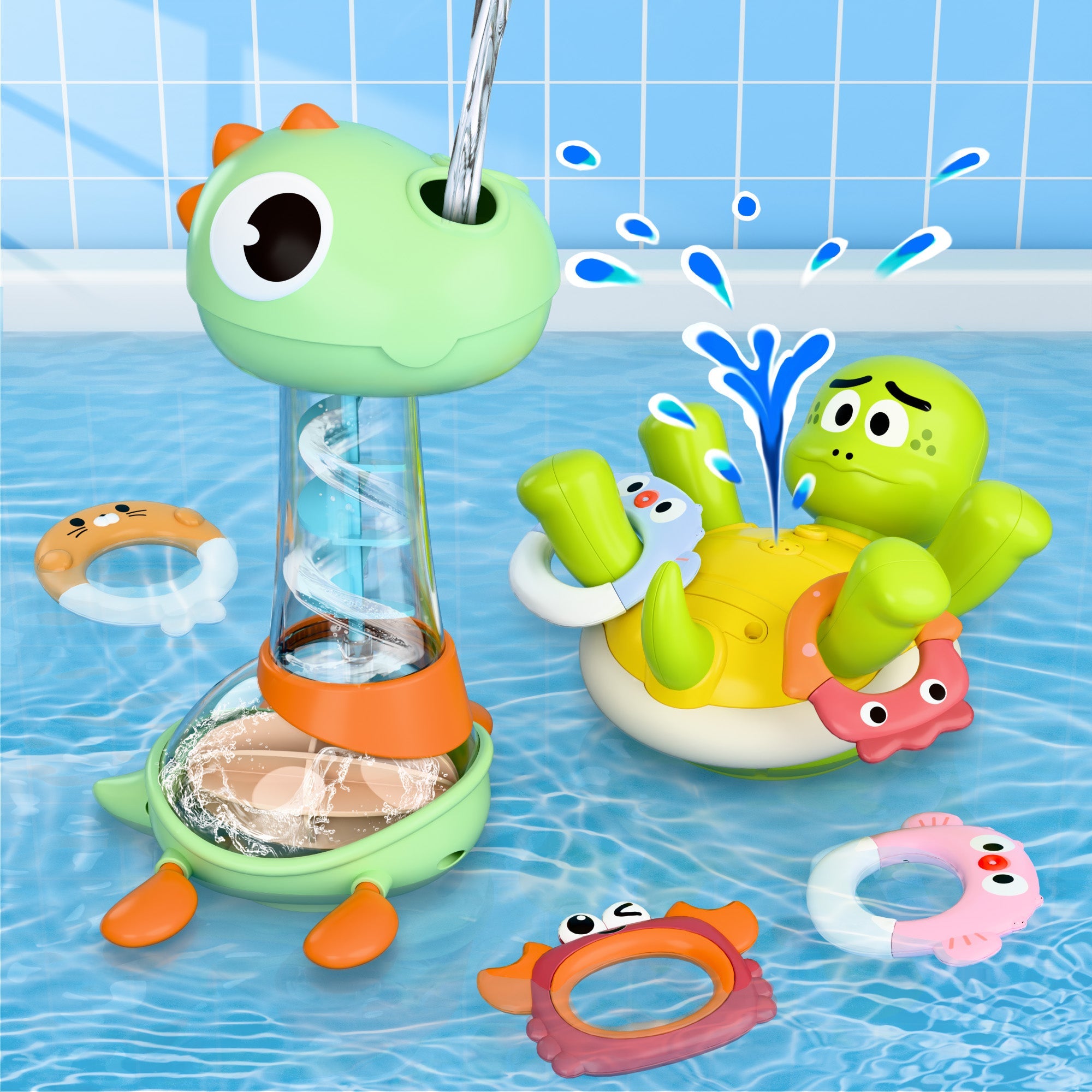 baby Bath Toy Set, Toddler Bathtub Toy Rechargeable Turtle Sprinkler