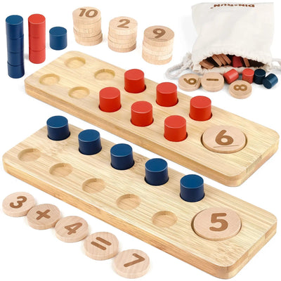 Fidtoy Wooden Math Toy for Toddlers Counting Addition Subtraction Learning Set with Pegs and Numbers