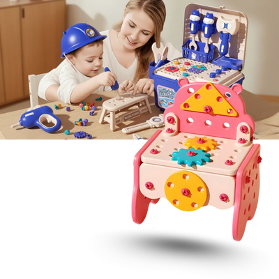 Caja de herramientas de taladro y destornillador eléctrico 3 en 1 para niños – Juego de construcción STEM, juguete educativo de ensamblaje DIY